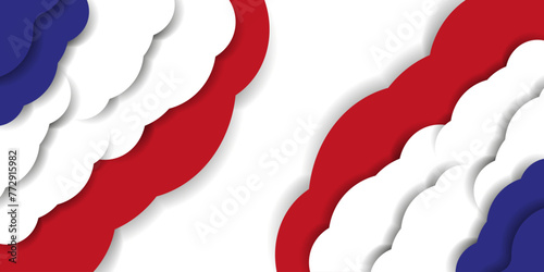 3D France Flag in trendy Cut Out Paper style isolated white background. French Flag Template. Vector illustration. 