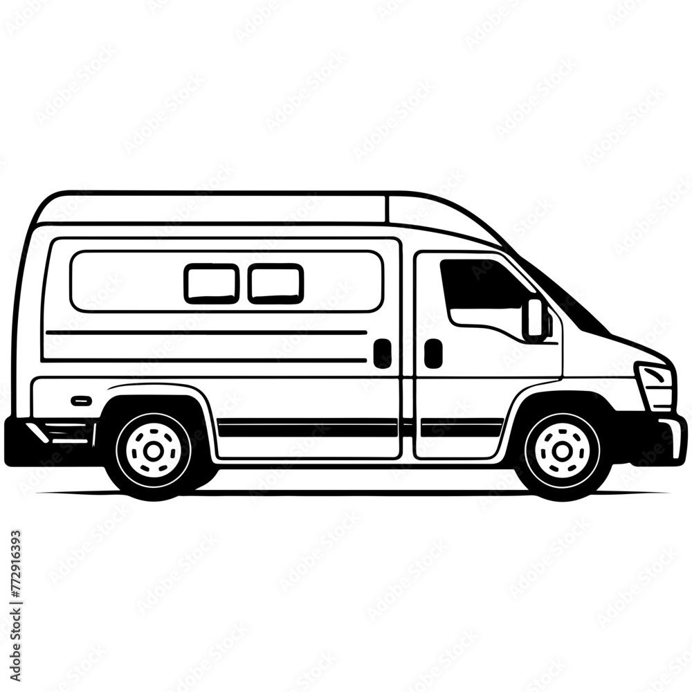 Ambulance, simple vector svg illustration, black monoline, isolated on white background