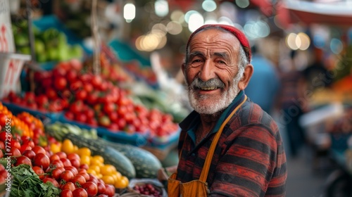 close-up portrait of a market merchant in Turkey selling vegetables on street market. our days photo