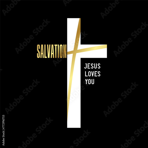 Salvation, Jesus loves you Christian t shirt design. Web banner or church poster design for youth ministry. Vector illustration