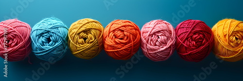 Colourful balls of yarn for crochet and knitting, Illustration of Colorful balls of wool on concrete table variety 