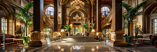 Luxurious Hotel Lobby: A Grand Entrance That Exudes Elegance and Welcomes Guests Into a World of Sophistication