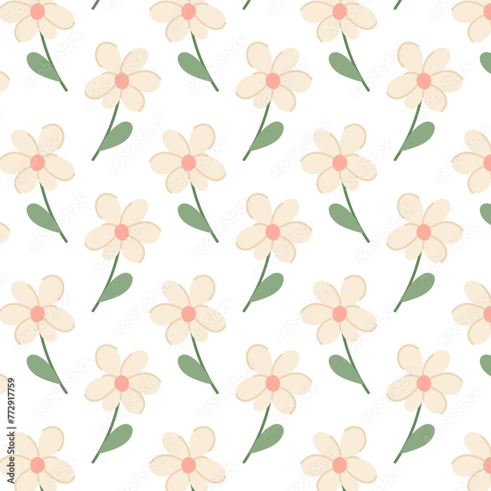 Floral pattern on a transparent background. Beige flower in flat style. Seamless pattern for textile, wrapping paper, background.