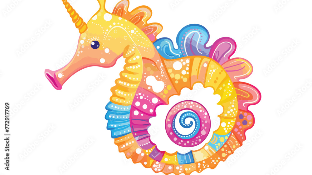 Seahorse rainbow coloring yellow blue pink Flat vector