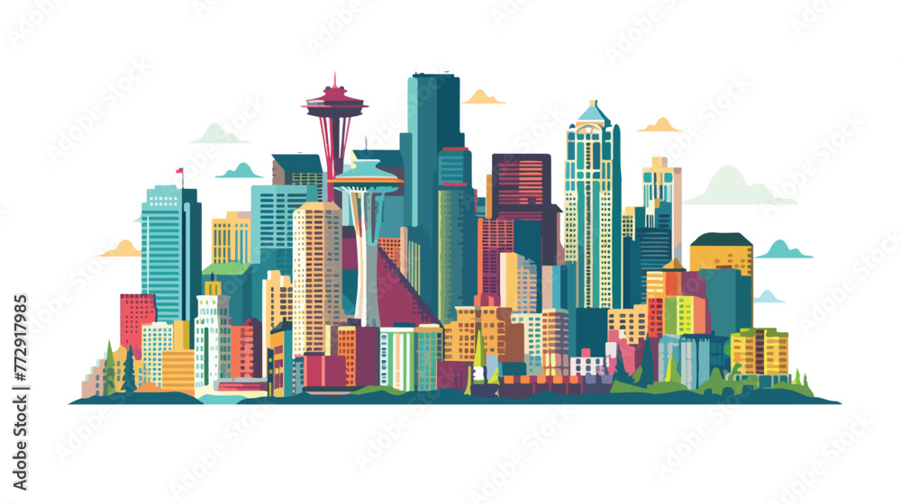 Seattle skyline illustration. Flat vector illustration