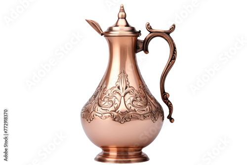 Copper Colored Vase With Handle on White Background. On a White or Clear Surface PNG Transparent Background..