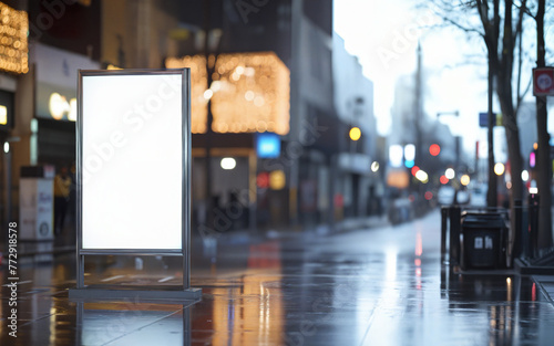 mockup of empty street billboard  banner  poster  blurred bokeh background