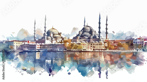 Istanbul watercolor illustration. Turkey. Flat vector