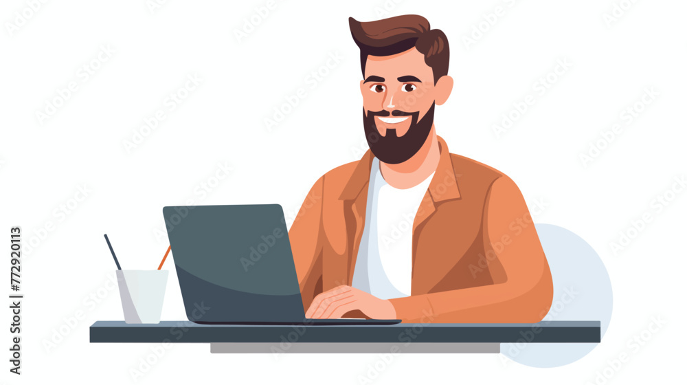 Smiling man at work illustration Flat vector