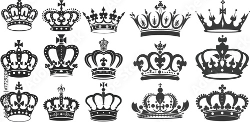Royal crown silhouette. King crowns, majestic coronet and luxury tiara silhouettes
