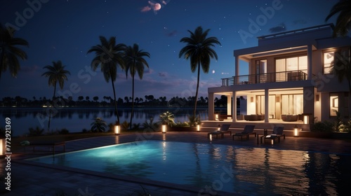 night view of the pool high definition(hd) photographic creative image