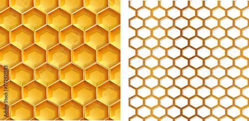 Honey hexagon cells, honeyed comb grid grill texture and geometric hive honeycombs