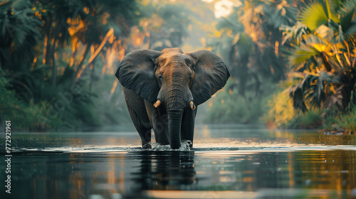 endangered specie of african elephant, Earth Day or World Wildlife Day concept. Save our planet, protect green nature and endangered species, biological diversity theme