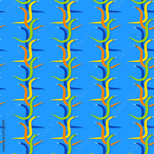 Snakes seamless background, vector dangerous venom snake pattern, vintage style drawing tile infinity wallpaper.