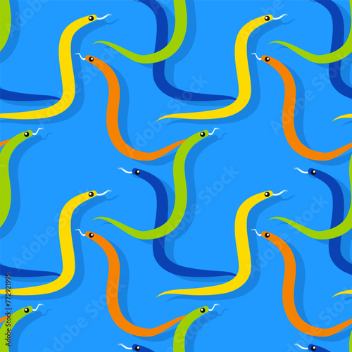 Snakes seamless background, vector dangerous venom snake pattern, vintage style drawing tile infinity wallpaper.