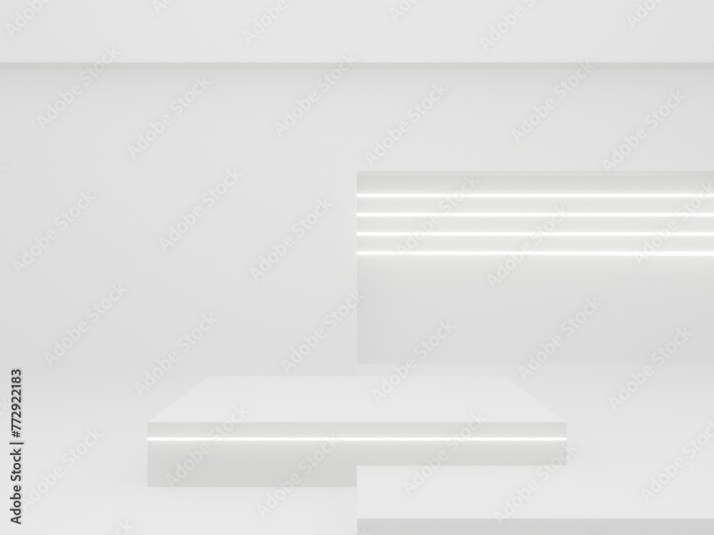 custom made wallpaper toronto digital3D White Sci-Fi product display mock up. White room with neon lights.