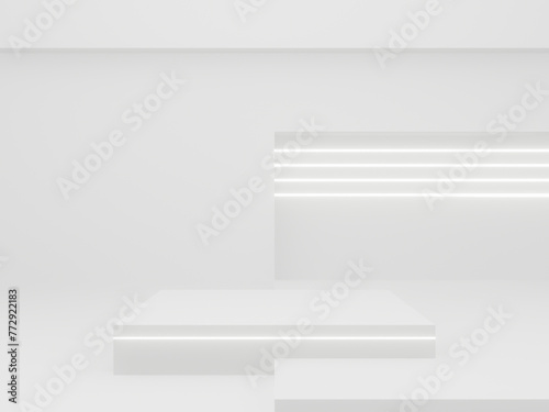 Wallpaper Mural 3D White Sci-Fi product display mock up. White room with neon lights. Torontodigital.ca