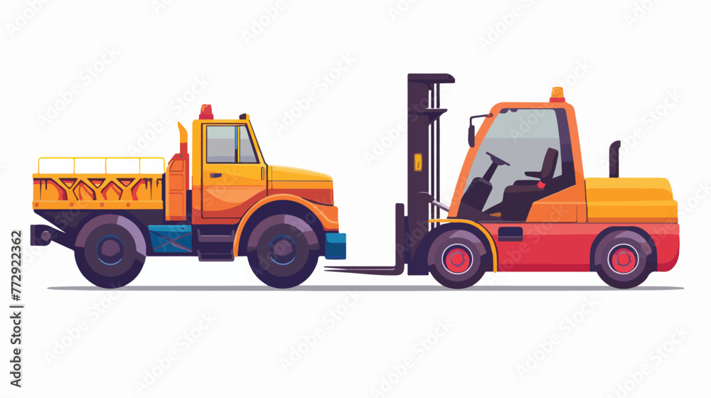 Tow truck and forklift Flat vector isolated on white