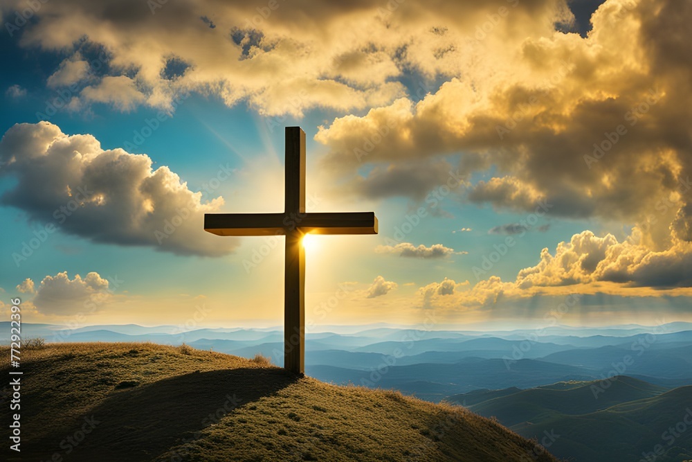 A cross breaking through the clouds