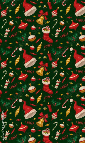 christmas pattern with santas and other christmas items