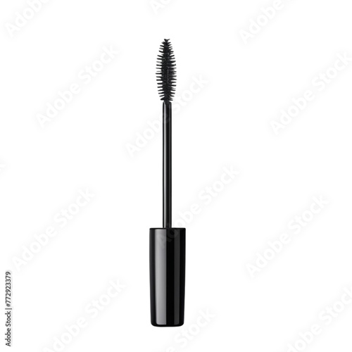 Black plastic opened mascara tube with volume and lengthening boosting effect brush on Isolated transparent background png. generated with AI