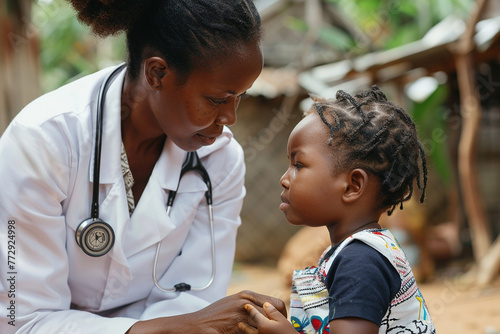 African-American nurse cares for African child in Africa 
