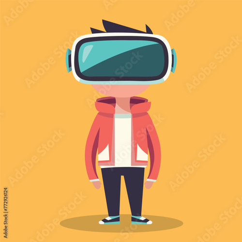 man using VR cartoon character illustration