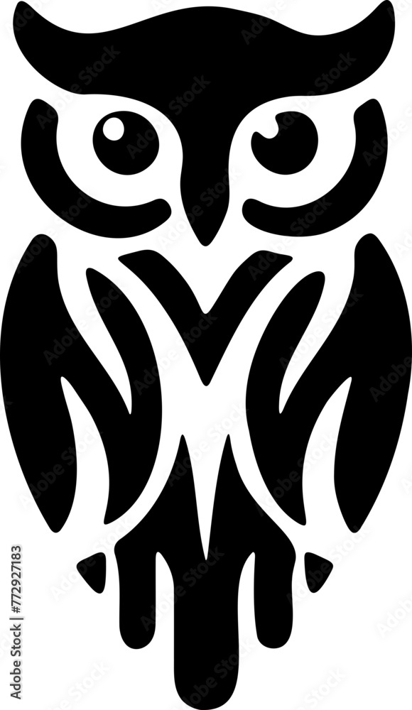 Hibou ou chouette, vecteur noir, design plat isolé