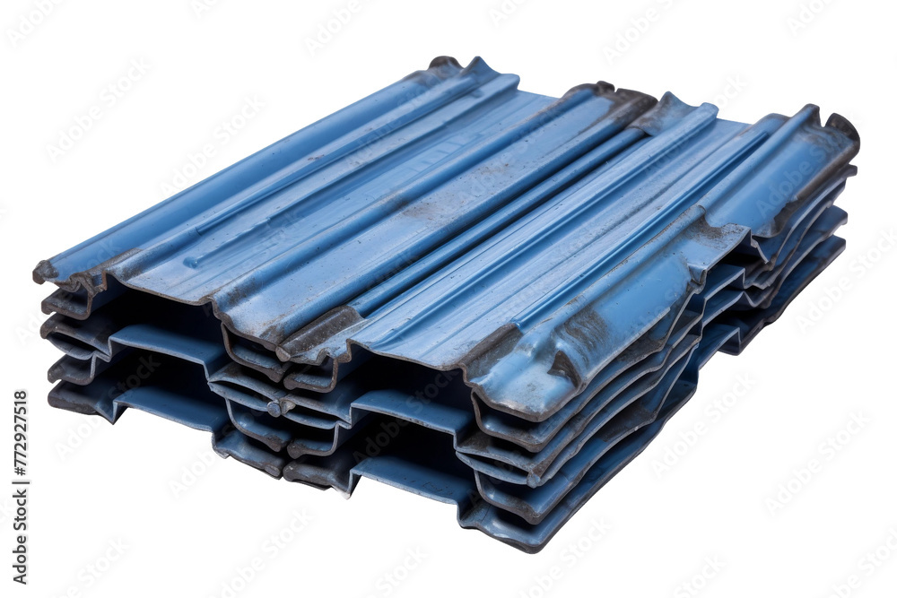 Stack of Blue Plastic Pipes on White Background. On a White or Clear Surface PNG Transparent Background..