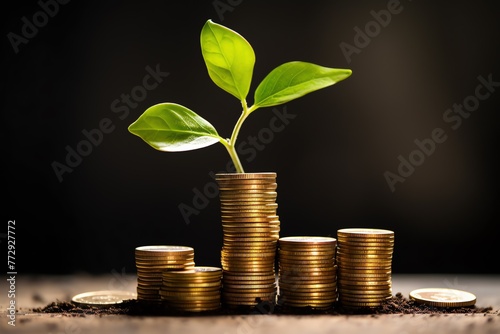 a plant growing from a stack of coins