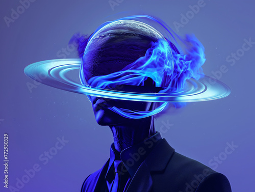 a man with a planet in his head