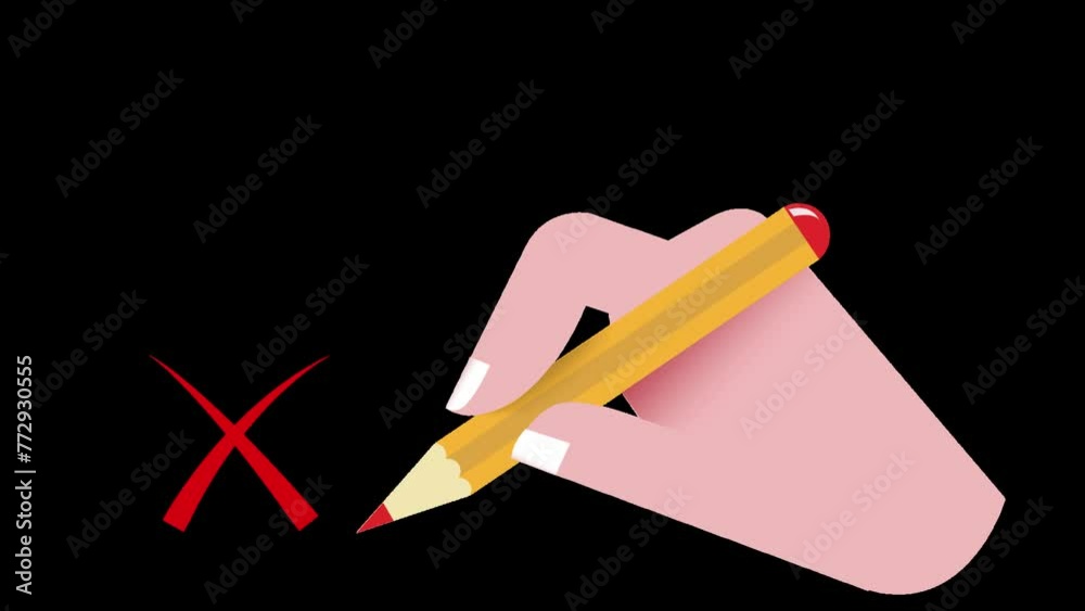 Hand drawing an X cross, motion graphic animation on transparent background