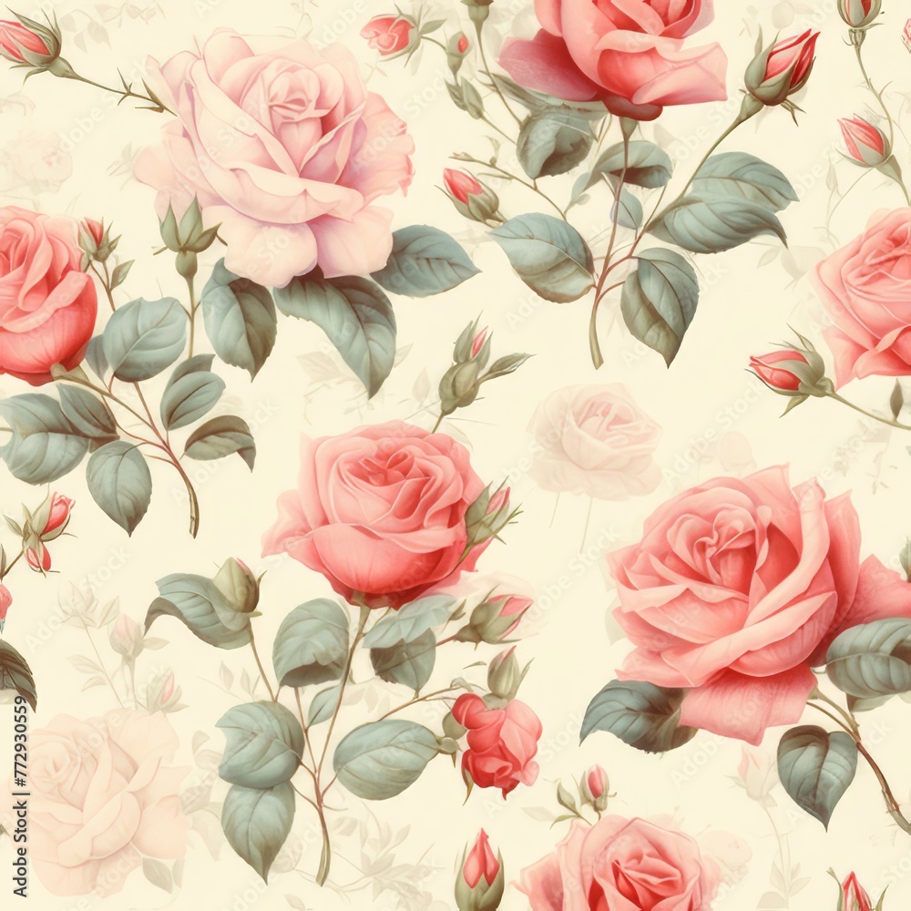 Seamless vintage rose pattern	