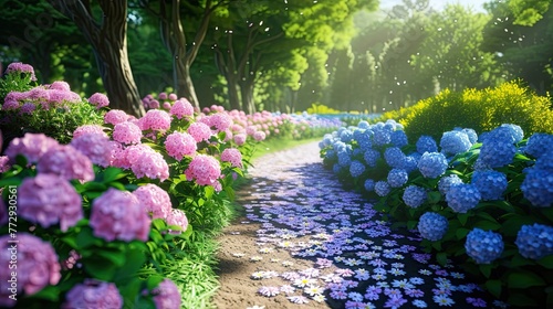 The road is strewn with flowers. Nature, holiday, florist, bouquet, roses, smell, beauty, daisies, gift, flowerbed, garden, vase, bees, life, tulip, plants, petals, pollen. Generated by AI