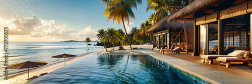 Maldives Island Escape: Experiencing Paradise with Azure Waters and Luxurious Beachside Accommodations Amidst Palms photo