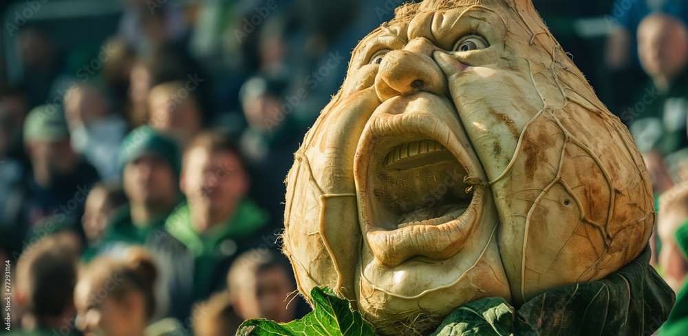 Zbliżenie na abstrakcyjna postać rzepy krzyczącą podczas meczu piłkarskiego - obrazy, fototapety, plakaty 