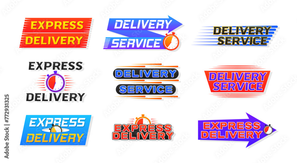 Fast Order Sign Fast time delivery order with stopwatch. Express delivery logo banner ...