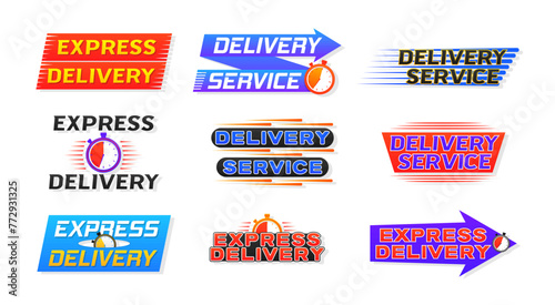 Fast time delivery order with stopwatch. Express delivery logo banner icon for apps and website isolated on white background. Quick shipping icon. Fast shipping symbol