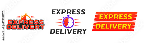 Fast time delivery order with stopwatch. Express delivery logo banner icon for apps and website isolated on white background. Quick shipping icon. Fast shipping symbol