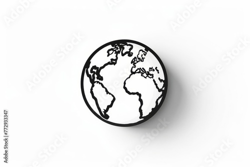 Planet Earth with black outline on white background  global concept illustration