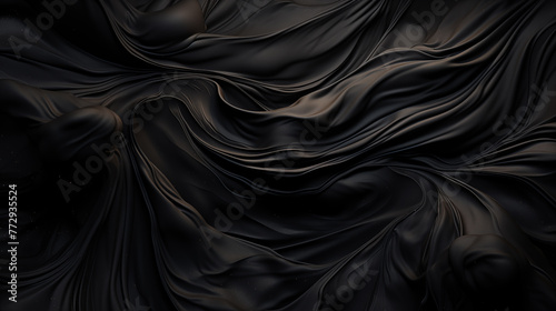 Dark abstract background. Flow of black paint with bubbles and lumps. Black liquid, abstract 3D background. AI generative