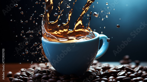 One cup of coffee. Aesthetic image for background. Hot drink advertising