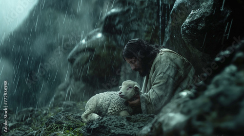 Jesus retter das verlorene Lamm - jesus saves the lost lamb photo