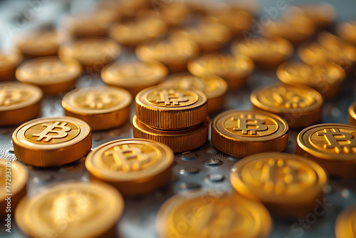 Bitcoin coins are stacked like pills, similar to the idea of financial technology or stock market exchange. Tablets tab to avoid becoming a bad idea.