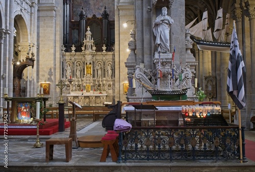 Sainte Anne d'Auray, France - Mar 27, 2024: Sanctuary and Basilica of Sainte Anne d�Auray. Cloudy spring day. Selective focus photo