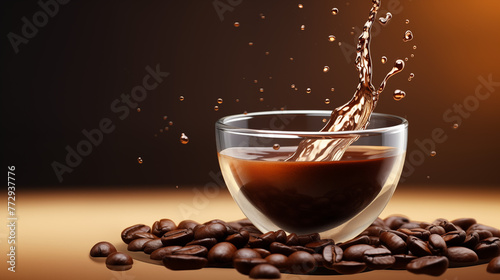 One cup of coffee. Aesthetic image for background. Hot drink advertising
