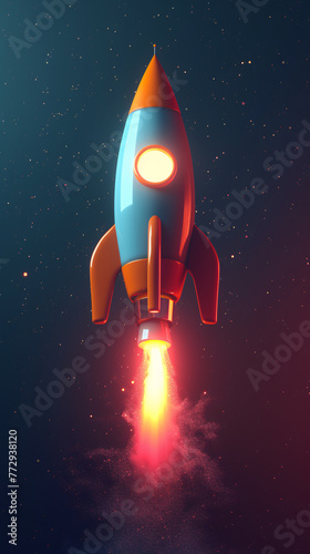 a rocket ship with a fire coming out of it
