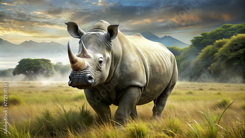 African rhinoceros in nature photo