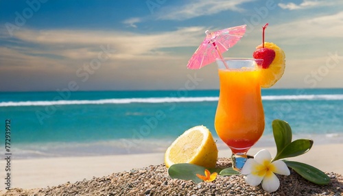 lemon fresh juice in the beach beautiful background and wallpaper