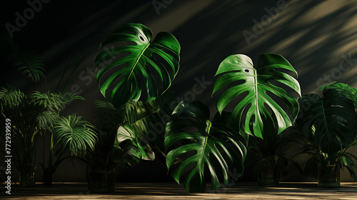 Monstera green leaf. Abstract background with plant.